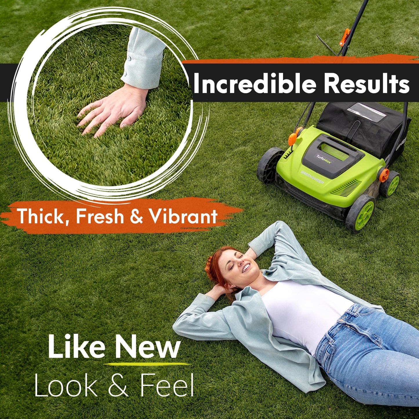 GreenSweep TurfoMax | Artificial Grass Electric Turf Sweeper, 5 Adjustable Height Settings, Foldable Handle, Collection Bag Included, Restores Flattened Turf & Removes Debris