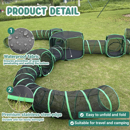 Pawtenda Outdoor Cat Enclosures, 10 in 1 Cat Tent with Tunnels for Outside, Large Space Catio Outdoor Pet Enclosure for Indoor Kitty, Enclosed Pet Playpen