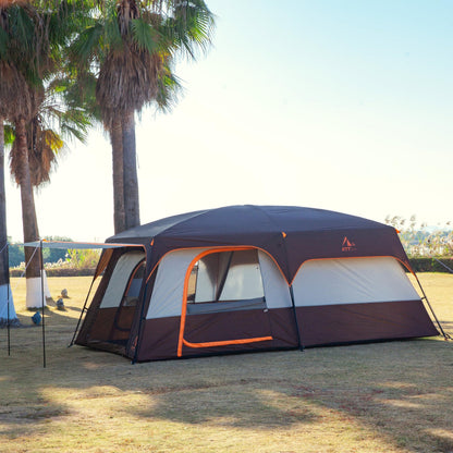 KTT Extra Large Tent 14 Person,Family Cabin Tents,2 Rooms,3 Doors and 3 Windows with Mesh,Straight Wall,Waterproof,Double Layer,Big Tent for Outdoor,Picnic,Camping,Family Gathering(Brown)