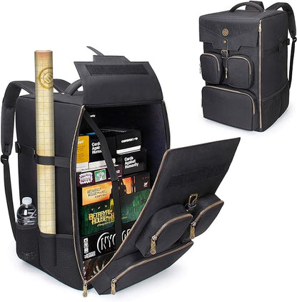 ENHANCE Board Game Backpack - Reinforced Rigid Board Game Storage with Padded Shoulder Straps Carrying Handle and Accessories Pockets for Dice Cards More - Fits and Protects Tabletop Adventures