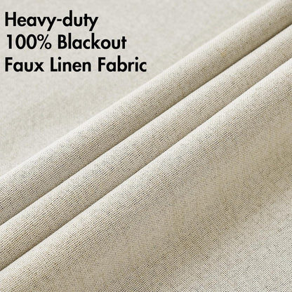 MIULEE 100% Blackout Linen Textured Curtains - Solid Thermal Insulated Cream Grommet Drapes | 52 x 96 Inch (2 Panels)
