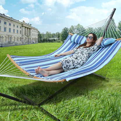 GardenLux Hammock with 12.8 Feet Stand & Curved Bamboo Spreader Bar Double Hammocks 2 Person Heavy Duty Max 450lbs Capacity, Catalina Beach