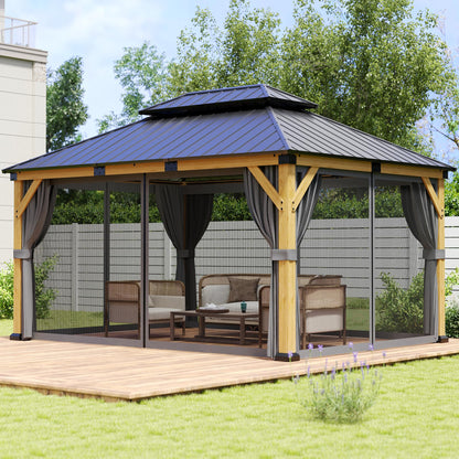 Jocoevol 12' X 16' Gazebo Curtains and Mosquito Netting Universal Replacement All Weather Outdoor Outside Curtains Waterproof Pergola Curtains Privacy Curtains Blackout Gazebo Side Wall for Patio
