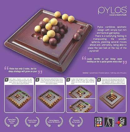 Pylos | Wooden Abstract Strategy Board Game for Kids and Adults | Compete to Stack The Final Ball on The 3D Puzzle Pyramid | Award-Winning Family Game Night Favorite | Ages 8+ | 2 Players | 15 Min