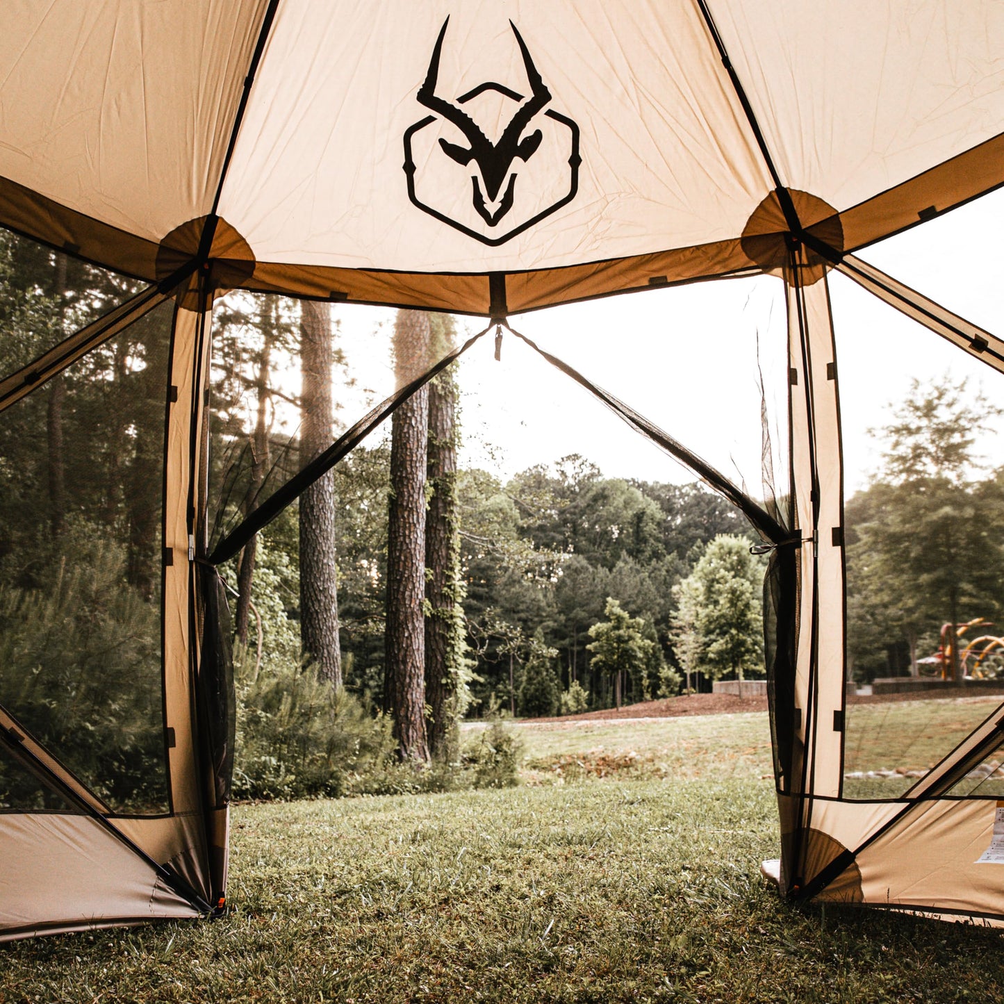 Gazelle Tents™, G6 6-Sided Portable Gazebo, Easy Pop-Up Hub Screen Tent, Durable, TriTech Mesh, Waterproof, UV Resistant, 8-Person & Table, Desert Sand, 86" x 124" x 124", GG602DS