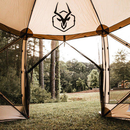 Gazelle Tents™, G6 6-Sided Portable Gazebo, Easy Pop-Up Hub Screen Tent, Durable, TriTech Mesh, Waterproof, UV Resistant, 8-Person & Table, Desert Sand, 86" x 124" x 124", GG602DS