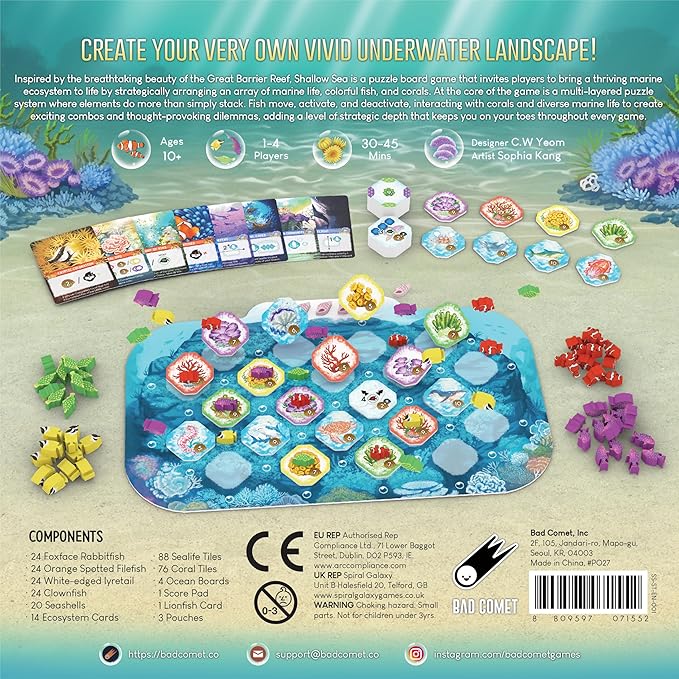 Shallow Sea Board Game – Strategy Tile-Placement Game for Adults &amp Families | 1–4 Players 30–45 Min Play | Build Coral Reef Ecosystem Ocean Puzzle Game Nature-Inspired