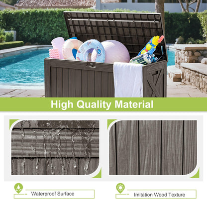 Greesum 120 Gallon Deck Box, Resin Outdoor Storage Container for Patio Furniture, Garden Tools, Pool Accessories, Weatherproof, Lockable, Brown