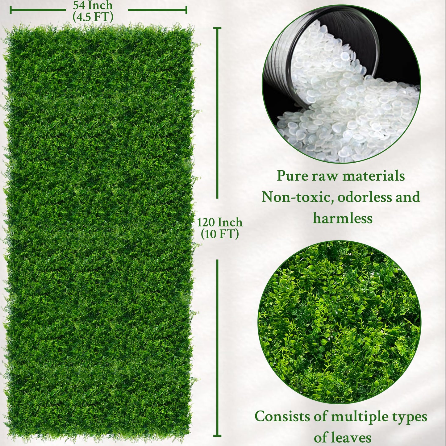 ODTORY Artificial Plants Hedge Wall Panels：54x120 Inch (45 sqft) UV-Anti Greenery Boxwood Fence Privacy Screen, Faux Ivy Grass Wall with Fake Leaves for Indoor Outdoor Background Covering