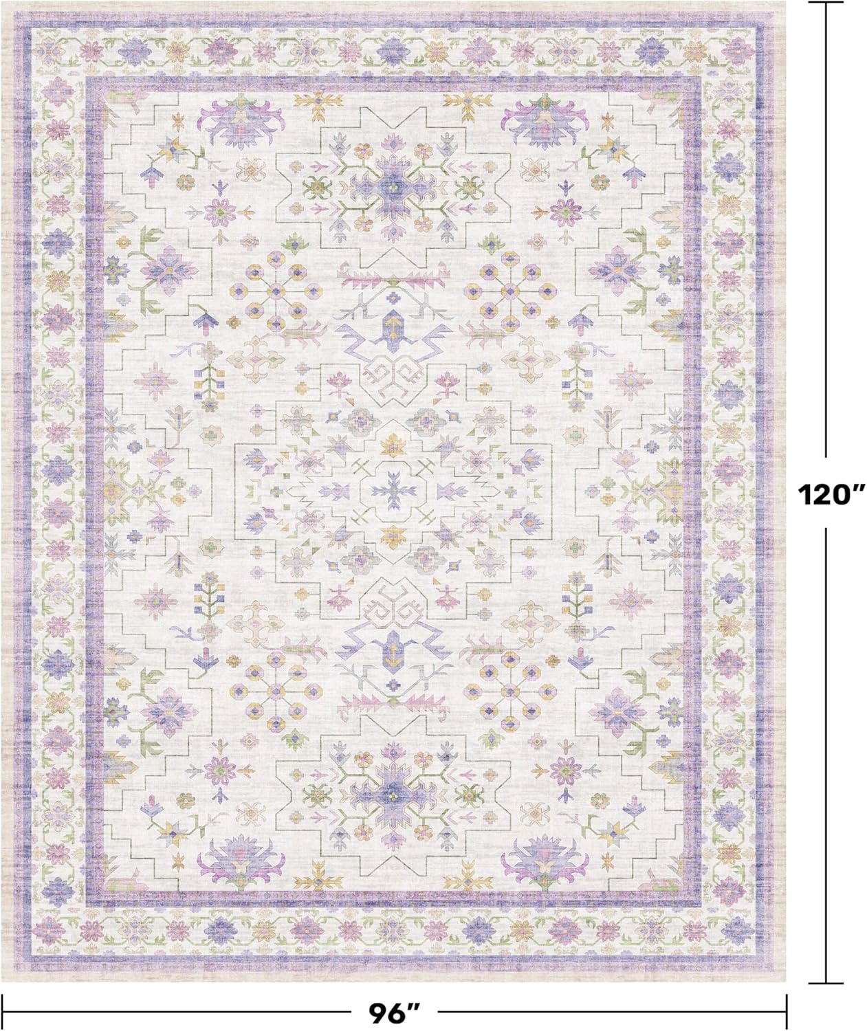 Skiennix 8x10 Large Lavender Area Rug - Floral Design, Non-Slip, Stain Resistant, Washable Carpet