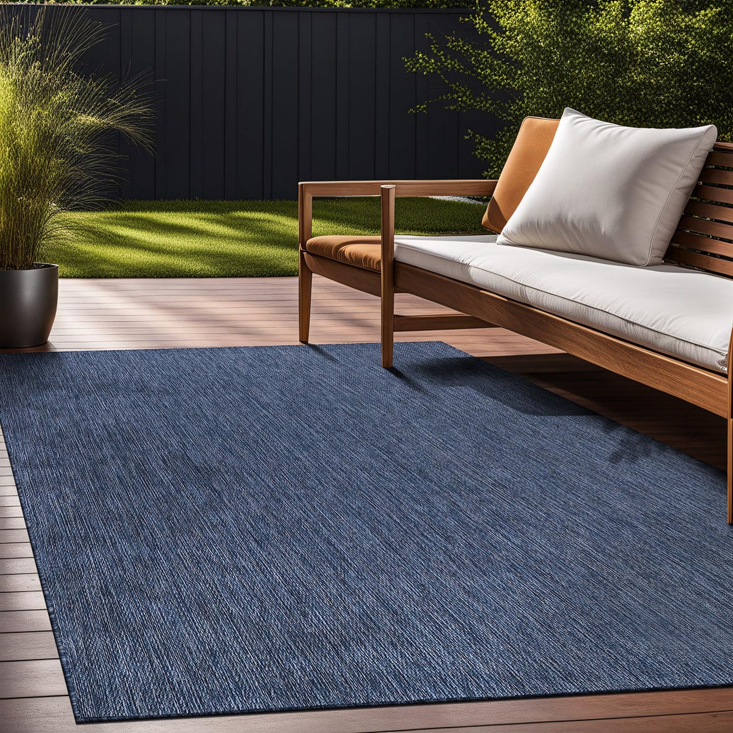 Beverly Rug Indoor Outdoor Rug 9x12, Washable Outside Carpet for Patio, Deck, Porch, Solid Modern Area Rug, Water Resistant, Azure Blue