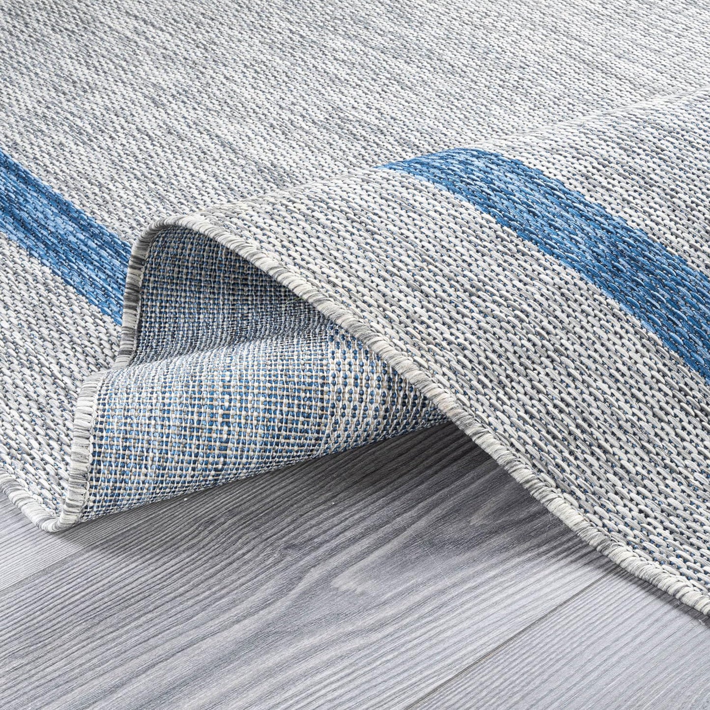 Luul Home Bordered Outdoor Rug 9x12 Washable Outside Carpet for Indoor Patio Porch Waterproof Easy Cleaning Non Shedding Area Rugs Silver Gray - Blue 9 x 12