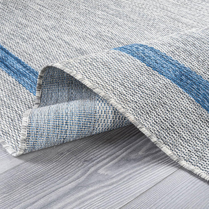 Luul Home Bordered Outdoor Rug 9x12 Washable Outside Carpet for Indoor Patio Porch Waterproof Easy Cleaning Non Shedding Area Rugs Silver Gray - Blue 9 x 12