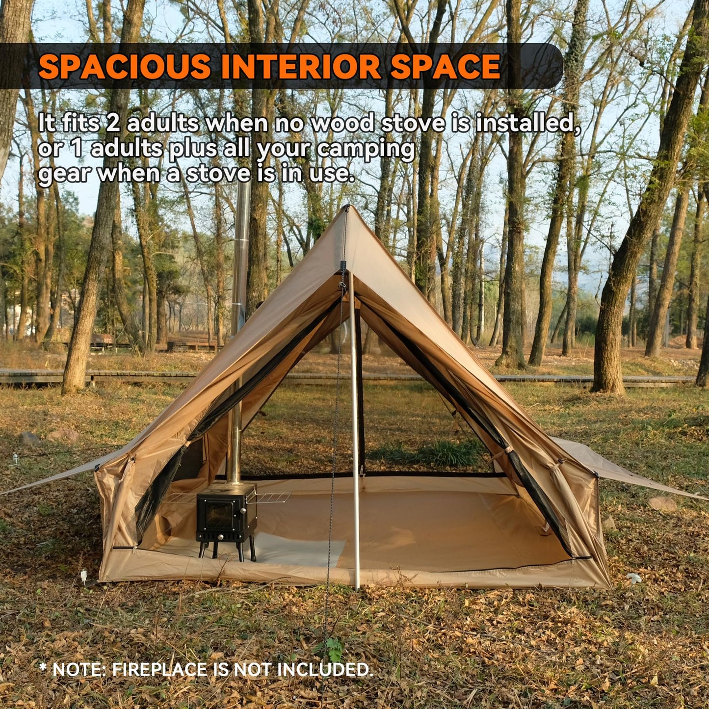 Zoring Hot Tent with Stove Jack - Waterproof & Windproof Cabin Winter Tent for Camping, 4 Season Tipi Wall Shelter with Two Poles, 2 Person Cold Weather Tent for Outdoor Hiking, Backpacking, Hunting