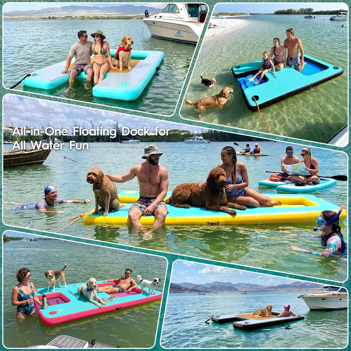 CALOBANA 10ftx6ft Inflatable Floating Dock with and Ramp & 8ft Yellow Water Hammock