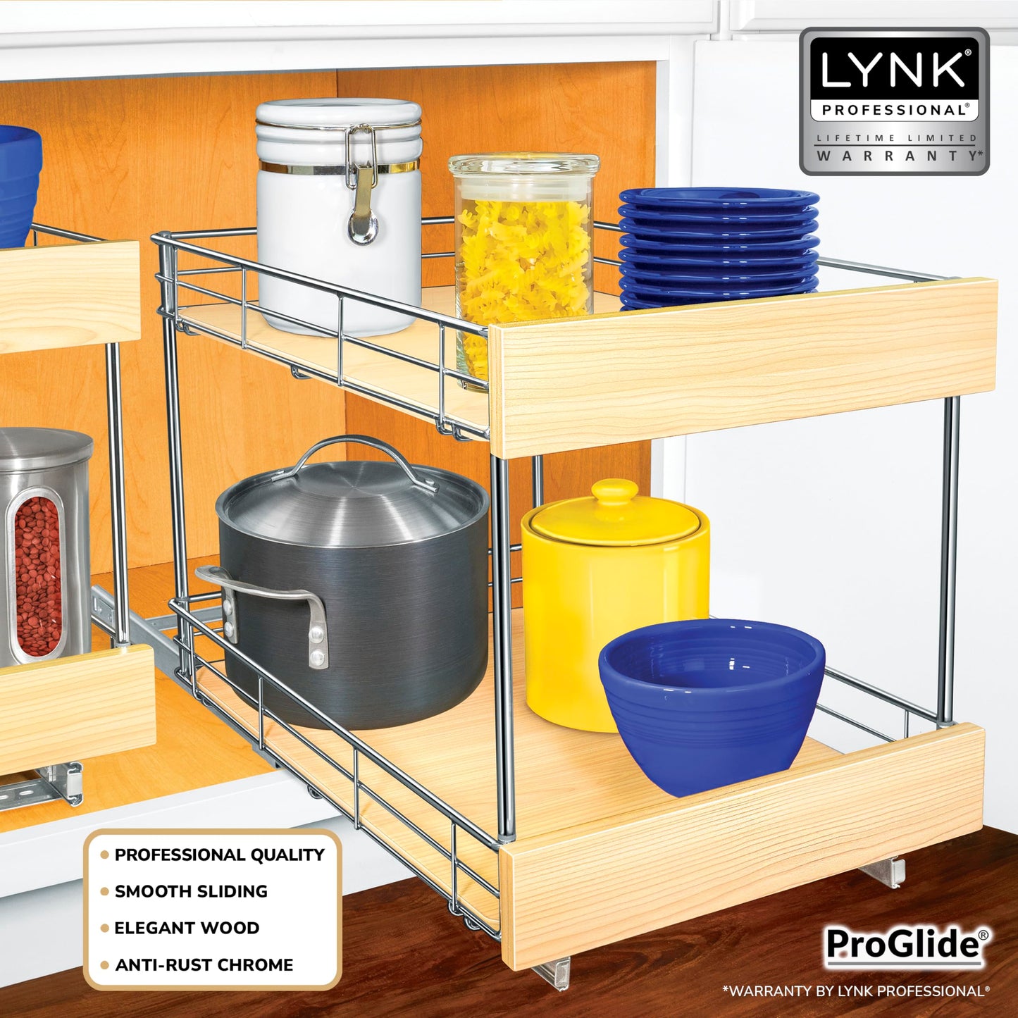 LYNK PROFESSIONAL® SELECT™ Pull Out Cabinet Organizer - 14" x 21" - Slide Out Cabinet Organizer for Kitchens - Sliding Shelves - Pull Out Drawer, Pots and Pans Storage - Lifetime Ltd Warranty - 2 Tier