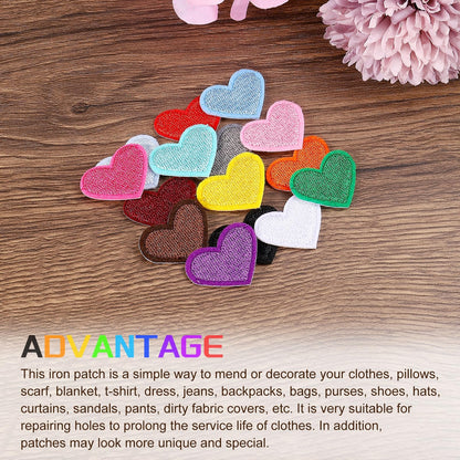MECCANIXITY Heart Shaped Iron on Patches 7x6.8cm Embroidered Sew Patches Appliques Garment Embellishments for Clothing Repair Backpack Shoes Decoration White 30Pcs