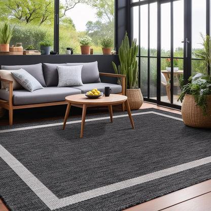 Luul Home Bordered Outdoor Rug 9x12 Washable Outside Carpet for Indoor Patio Porch Waterproof Easy Cleaning Non Shedding Area Rugs Gray 9 x 12