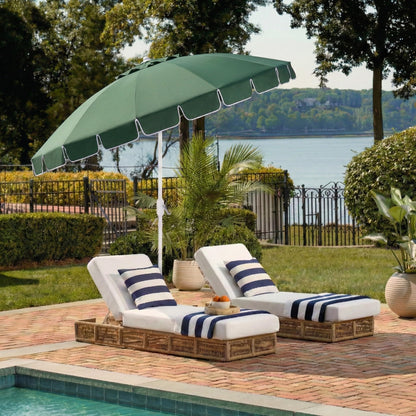 SAFAVIEH Outdoor Patio Furniture Collection – Panza 9 Ft Crank Patio Umbrella, Green & White Pole, Market Umbrella with Crank Lift (PAT8026H)