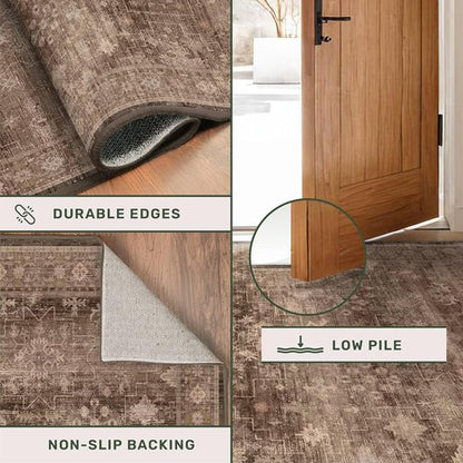Hazo Haus Boho Brown Living Room Rug - Modern Vintage 6x8 Washable Non-Slip Area Rug for Dining & Lounge
