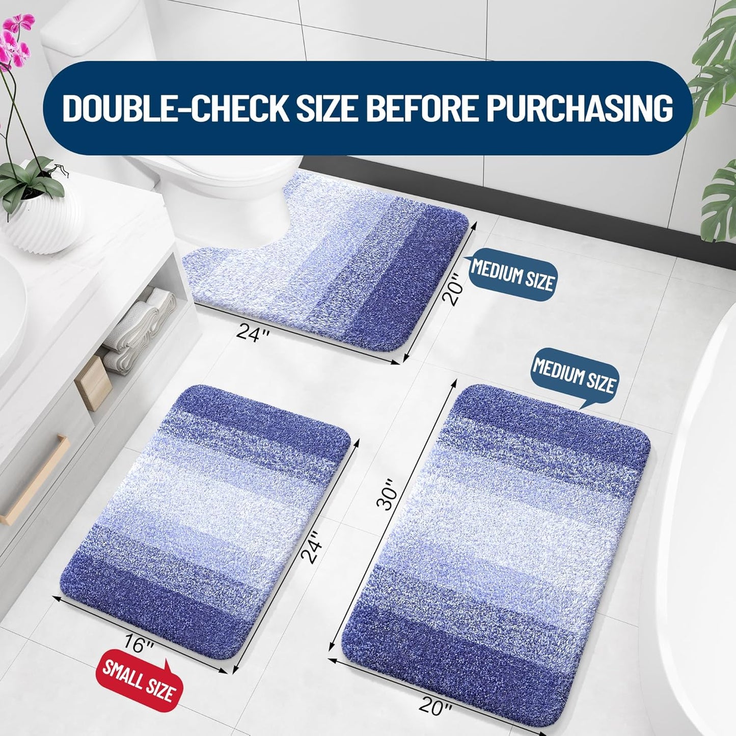 OLANLY Large Bathroom Rugs - Extra Soft Microfiber Mat 40x24 | Quick Dry, Machine Washable, Blue-Violet