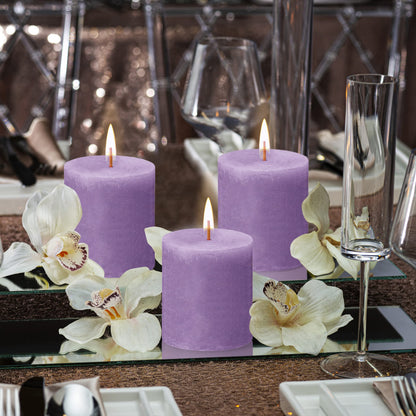 BOLSIUS 4 Pack Vibrant Violet (Purple) Rustic Pillar Candles - 2.75 X 3.25 inches - Premium European Quality - Includes Natural Plant-Based Wax - Unscented Dripless Smokeless 35 Hour Party Candles