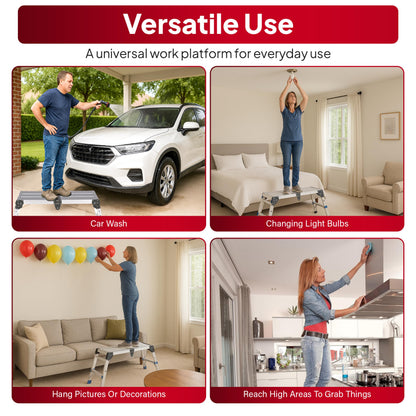 Folding Step Platform with Adjustable Height 14–20in – Lightweight Adjustable Ladder with Carry Strap, 600lb Load, Non-Slip Feet, Collapsible Step Stool Design for Home Projects and Car Cleaning