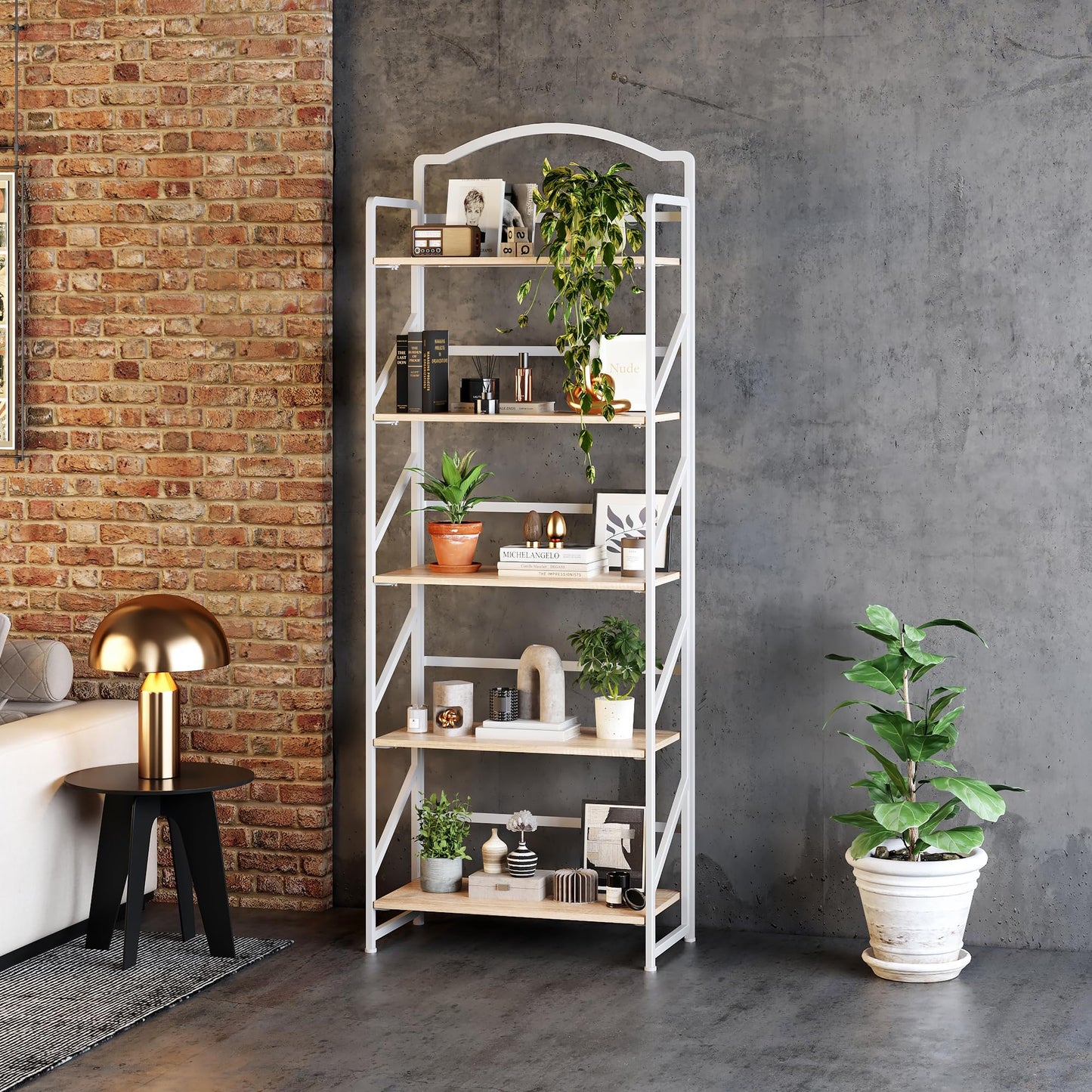 BHG No Assembly Folding Bookshelf for Living Room,Semicircle Collapsible Book Shelf for Home Office, Portable Bookcase Storage Organizer Rack Shelves