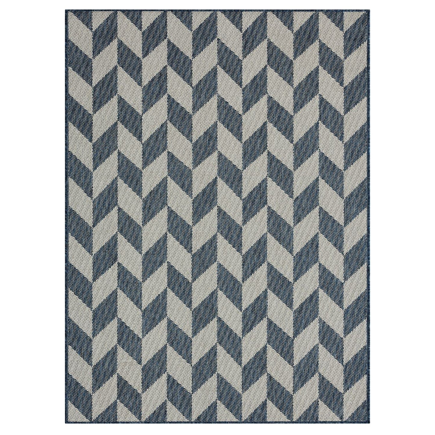 Nicole Miller New York Patio Country Calla Contemporary Herringbone Indoor/Outdoor Area Rug, Blue/Cream, 7'9"x10'2"