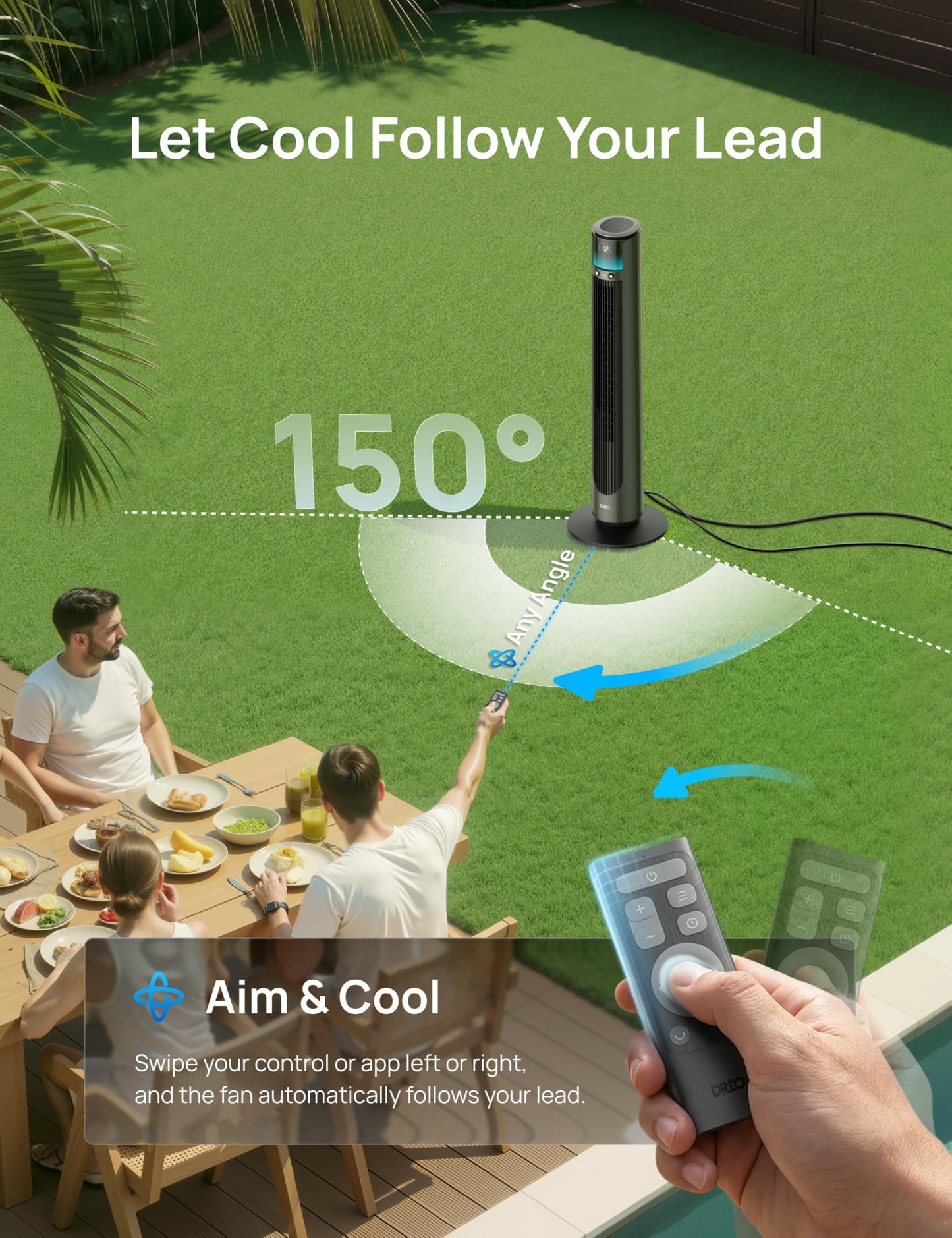 DREO TurboCool Outdoor Misting Fan 711AS, 33 ft/s High Velocity, 12 Speeds, 4 Modes Smart Standing Floor Fan, 150° Customizable Oscillating, 20 dB Quiet DC Motor for Bedroom, Weather Resistant