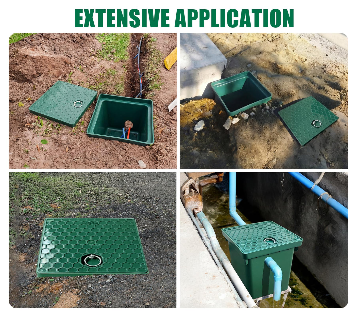 Natotela 2 Sets 12.5x12.5x14.3in Underground Splice Boxes W/Solid Inspection Cover Deep Enclosure Precast Pull Distribution Pit Access Electrical Junction Boxes Drillable Tapered Wiring Cable Box