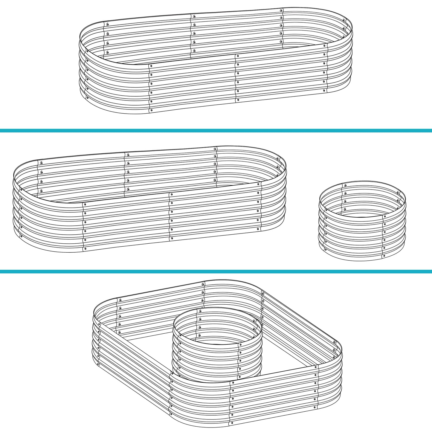 Sunnydaze 62.5-Inch Oval Raised Garden Bed Outdoor - Modular Raised Garden Bed with Rubber Edge Trim - Silver