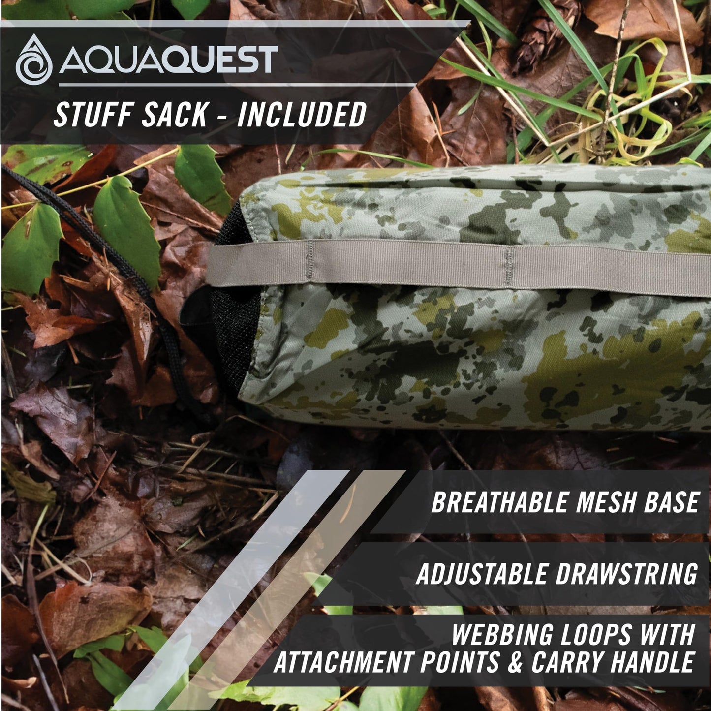 AquaQuest Safari Tarp – Lightweight Waterproof (5,000 mm) Seam-Taped Ripstop Rain Fly for Backpacking, Thru-Hiking & Hammock Camping – 10x10 Boulder Camo