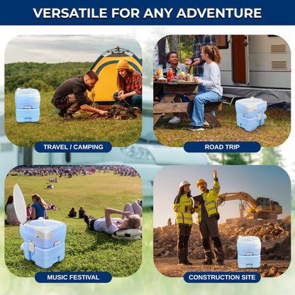 SereneLife 5.3 Gal Portable Camping Toilet For Adults, 100+ Flushes Porta Potty Camp Toilet with Phone Holder, Hand Sprayer, Extra Large Seat, Detachable Waste Tank, For Camping, Hiking, and Boating