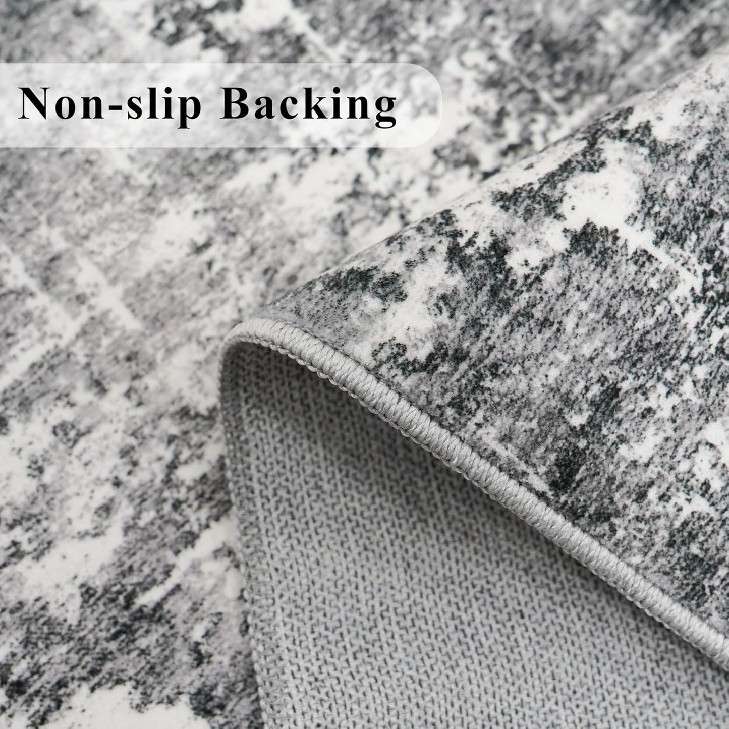 Skiennix Abstract 14ft Long Runner Rug - Non-Slip, Washable, Low-Pile | Soft Black/Grey Indoor Mat