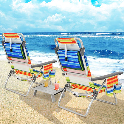 Giantex Folding Camping Chair, 3 PCS Beach Chair and Aluminum Table Set, Patio Sling Chairs with 5 Adjustable Position, Backpack Lawn Chair for Fishing, Travelling, Sunbathing Chairs Set