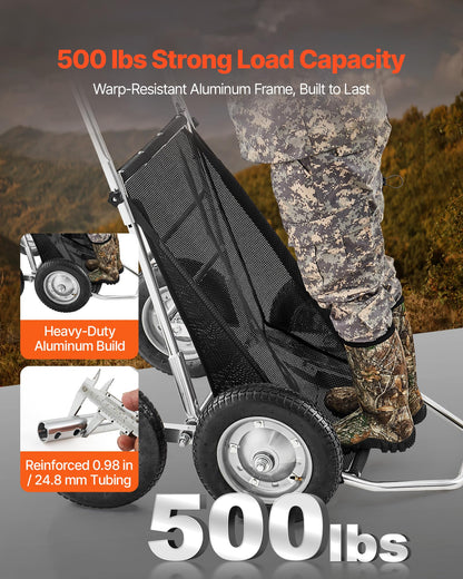VEVOR Game Carts for Hunting, 500LBS Deer Cart Game Hauler, Heavy-Duty Crawler Cart, All-Terrain Folding Deer Hauling with Shock-Absorbing Tires, Utility Gear Dolly for Hunting Fishing Hiking