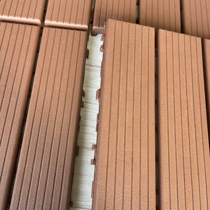 Uneeruiqy 44 Pack Interlocking Patio Deck Tiles 11.8"X11.8" Square Waterproof Outdoor Flooring All Weather Use Patio Floor Decking Tiles for Patio Garden Deck Poolside (11.8"X11.8", Brown, 44)