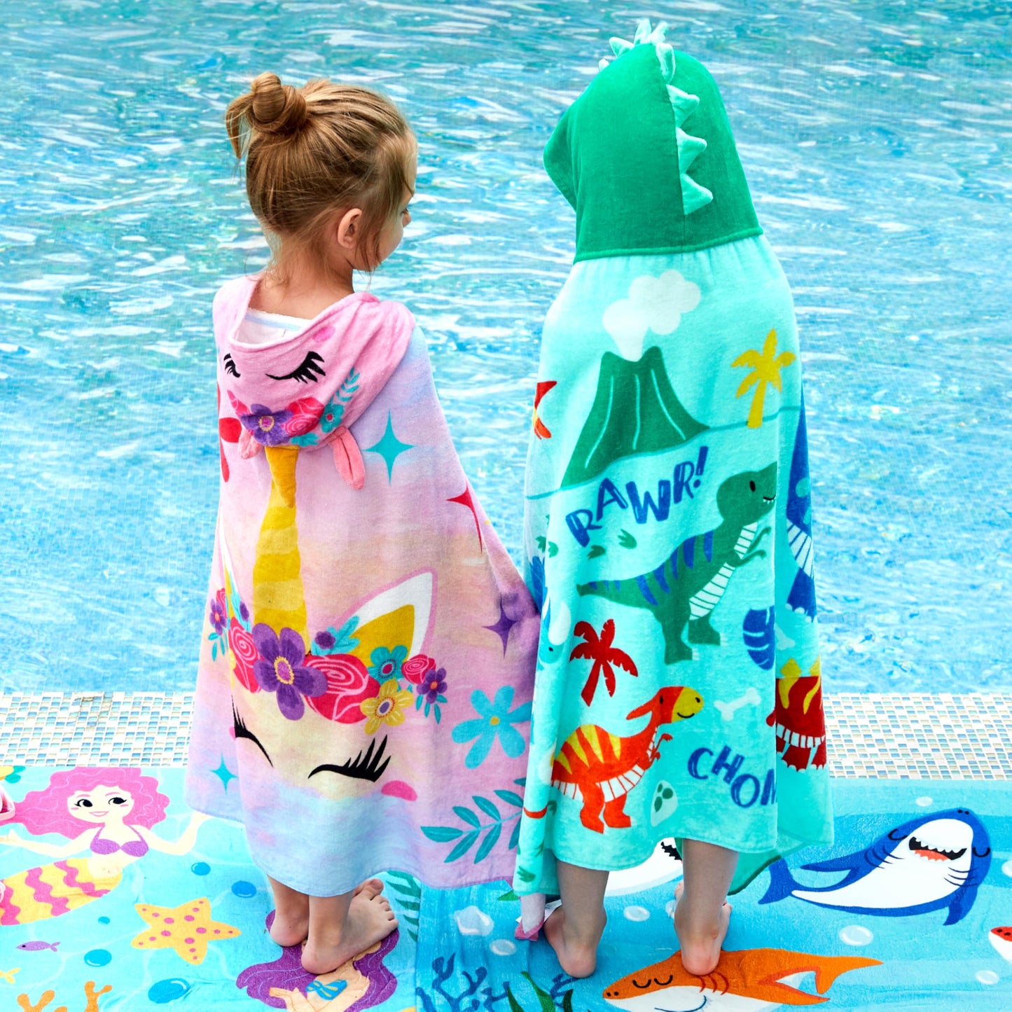 Joiedomi Dinosaur Hooded Towels for Kids Soft 100% Cotton Kids Beach Towel 30" x 50" for 3-8 Years Boy Girl Beach Hooded Poncho Absorbent Pool Toddler Swim Bath Wrap