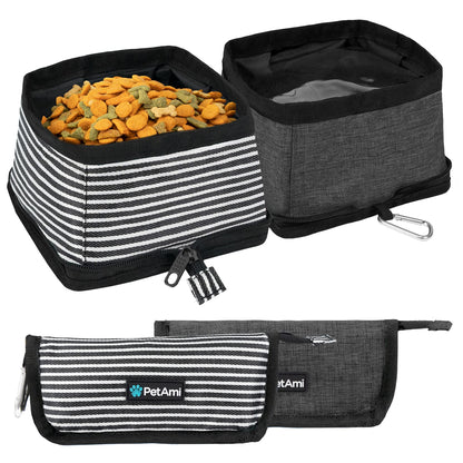 PetAmi Collapsible Dog Bowls 2 Pack, Food and Water Bowls Travel Set, Portable Pet Dish No Spill, Foldable Lightweight BPA Free Leakproof Bowls, Camping Hiking Walking Outdoor Gear Accessories, Black