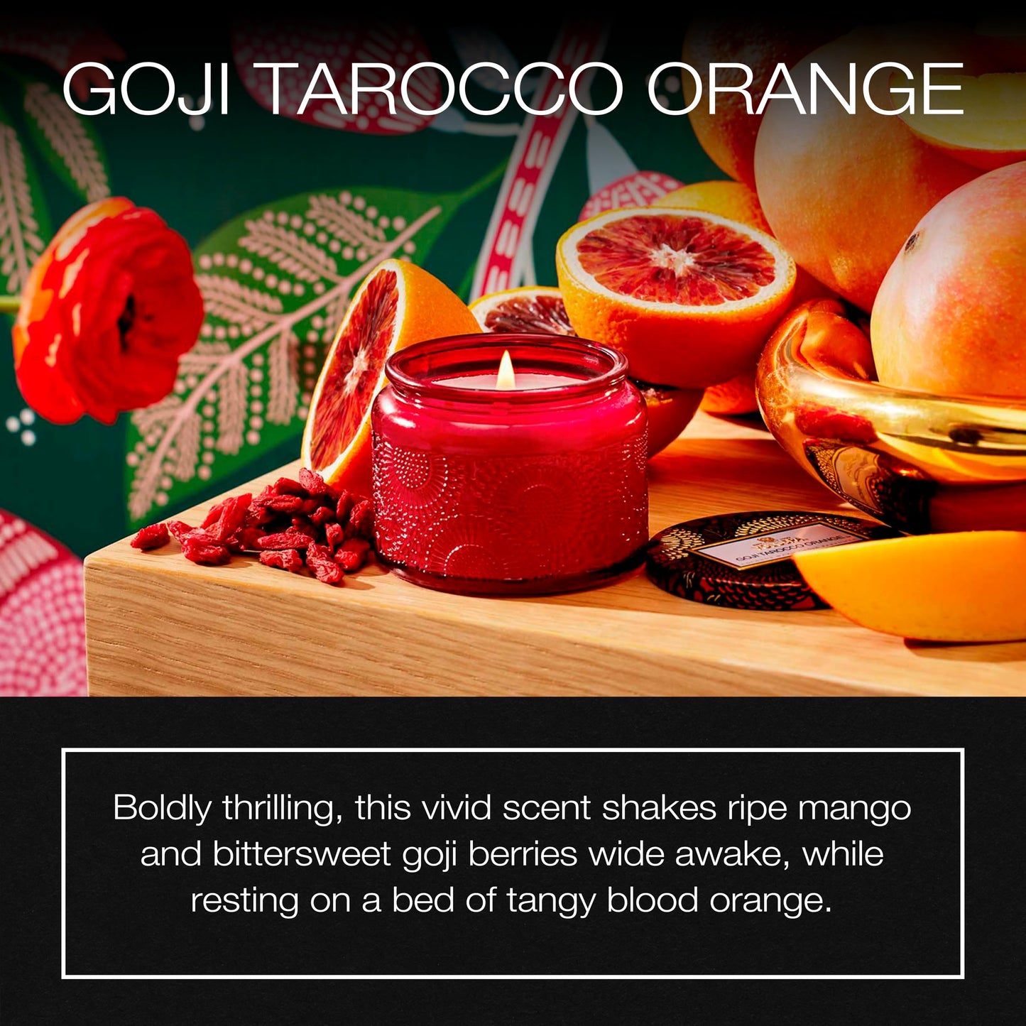Voluspa Goji Tarocco Orange, Petite Candle Jar, 3.2 oz, 25 Hour Burn Time, Coconut Wax for Clean Burning, Handcrafted in the USA