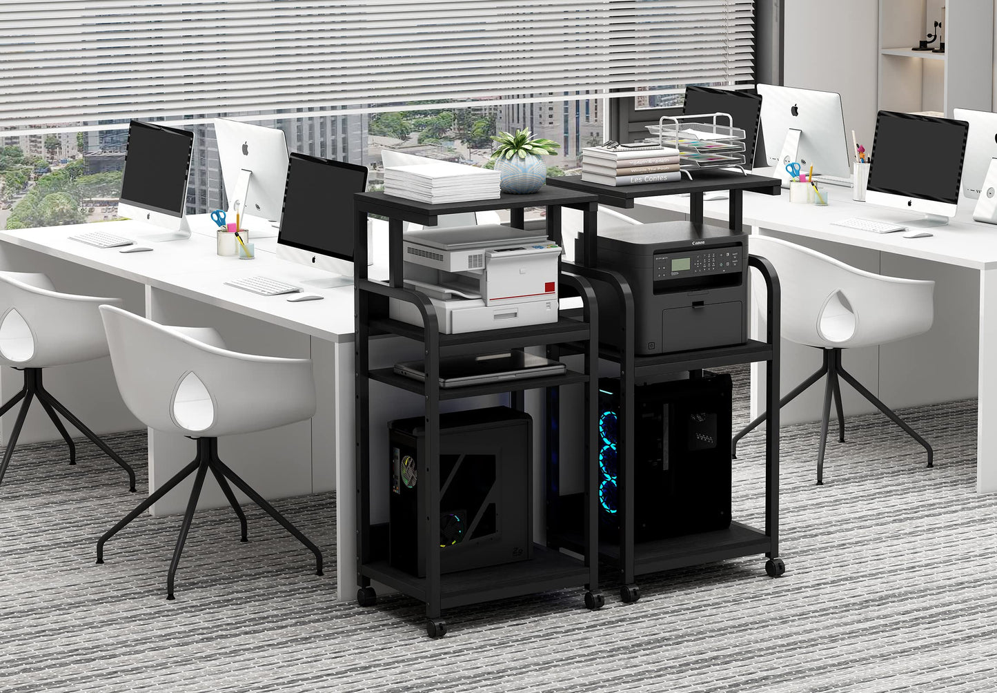 Fannova Printer Stand with Adjustable Shelf, 4 Tier Large Tall Printer Table with Wheels for Home Office Storage and Organization, Rolling Stand Cart for Computer Tower CPU Shredder, Black