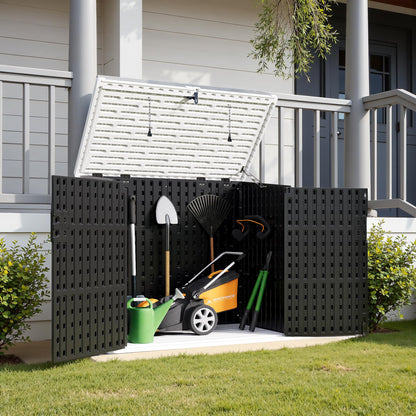Greesum Outdoor Trash Can Storage Shed, 34 Cu.ft Horizontal Outdoor Storage Cabinet, Waterproof for Garden, Pool Storage, Garbage Cans, Black