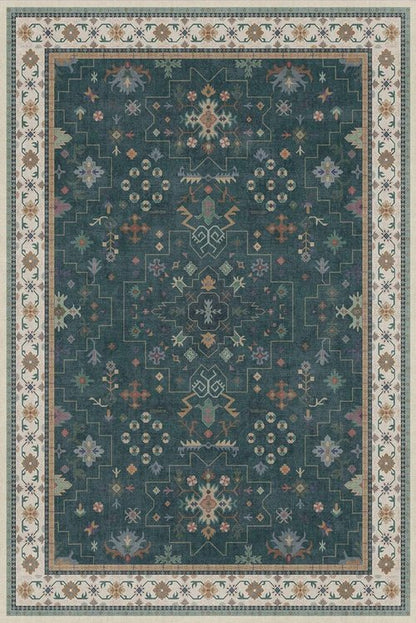 Hazo Haus Vintage Dark Green 6x9 Area Rug - Washable Floral Design for Dining & Living Rooms