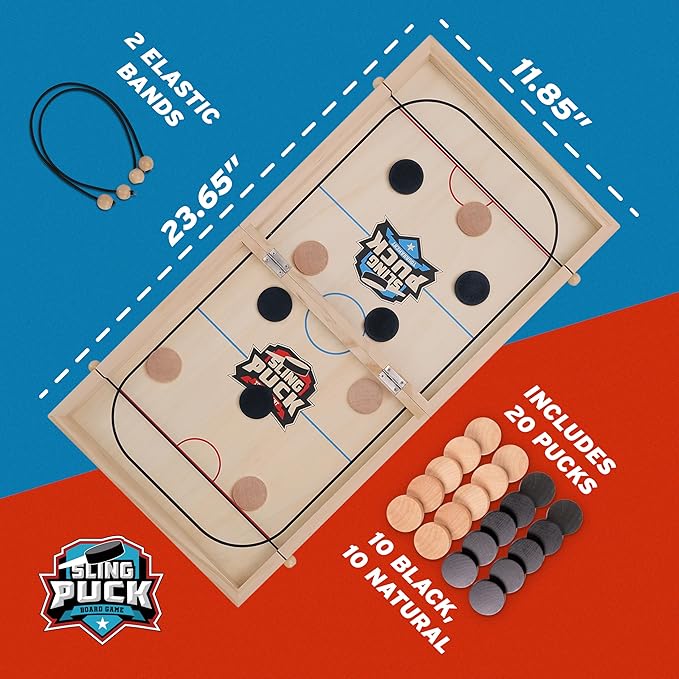 Fast Sling Puck Game - Super Winner Slingshot Puck Board Game - Sling It Shot 2 Player Hockey Table for Kids Teen and Adults - Christmas Indoor Family Tabletop Games