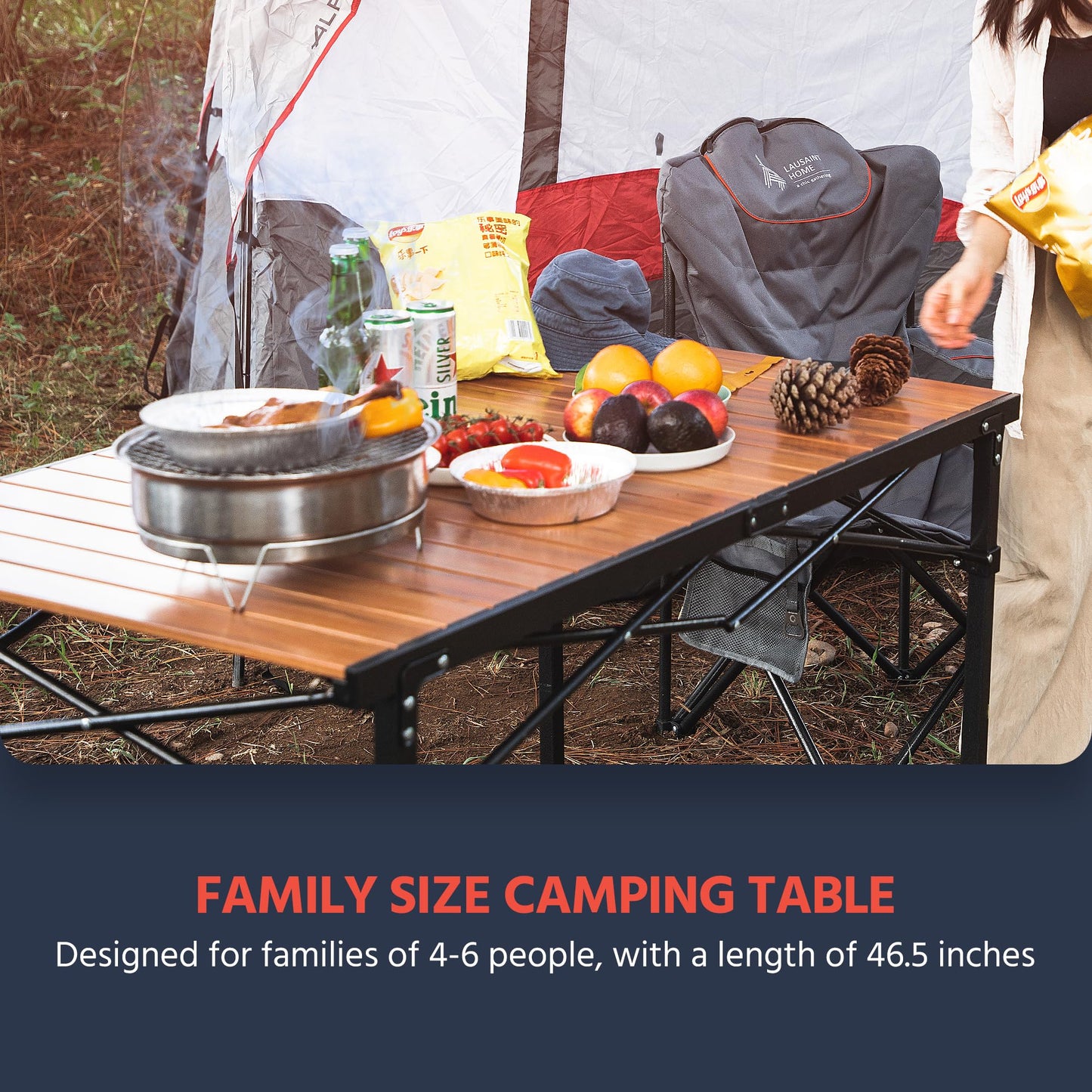 OUTSIDER Camping Table Foldable – Adjustable Height, Heat-Resistant Metal for Outdoor Table,Portable Roll-up Aluminum Camp Table with Carry Bag for 2-6 Person BBQ, Travel,Picnic,Lawn, Loads 110 Lbs