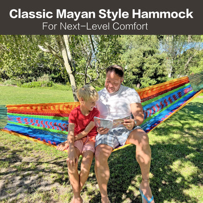 CHULIM Handwoven Mayan Hammock with 10ft Tree Straps, 550lbs Capacity Soft Rope Double Hammock, Portable Outdoor Hammock with Carry Bag for Camping Backyard Beach - Coffee