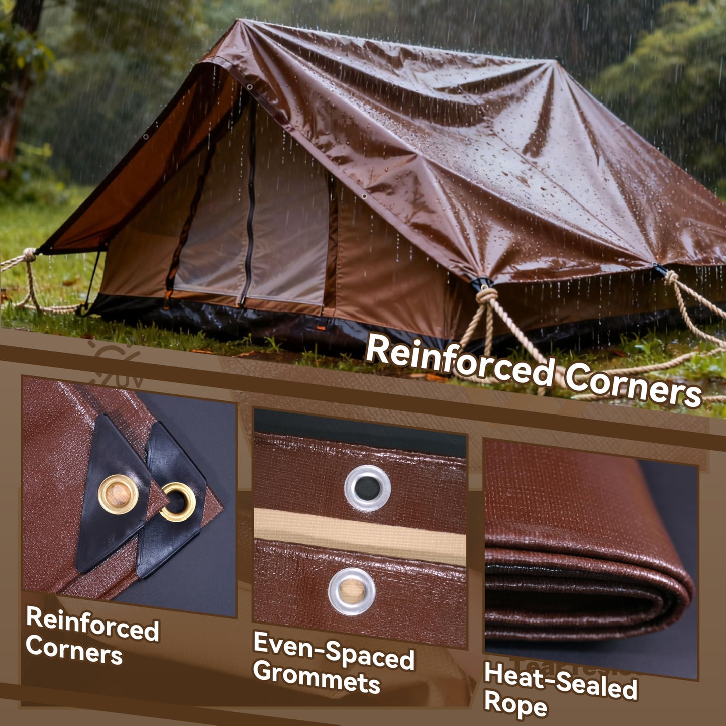 MVPNET 18x24 FT Tarp 22 mil Extreme Heavy Duty Waterproof tarps,Brown&Beige Multipurpose Outdoor Tarpaulin Tear-Proof&UV-Resistant,for Canopy,Camping,Roof,Trailer, Etc