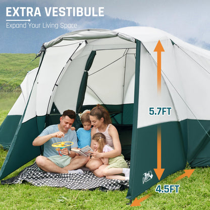 11 Person Camping Tent with Porch, Large Family Tents for Camping, PU1000MM Waterproof Tent with 5 Mesh Windows, Removable Rainfly, Reflective Windproof Rope, Big Dome Tent Fits 3 Queen Airbeds