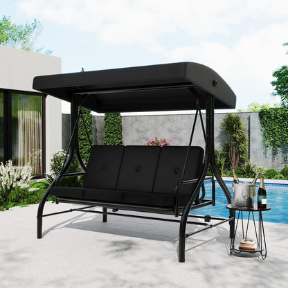 Garvee 3 Seater Outdoor Porch Swing with Stand for Adults, 2-in-1 Convertible Design Patio Swing, Thick Soft Cushion & Adjustable Removable Canopy, for Backyard Garden Patio Poolside - Black